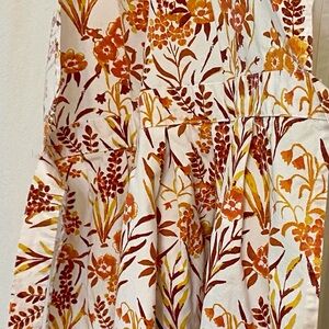 Deborah Connolly 100% Cotton Full Length Apron.  Pleats at waist, no buttons EC